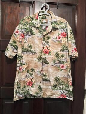 Blue Hawaii Hawaiian Island Print Button-Up Shirt XL